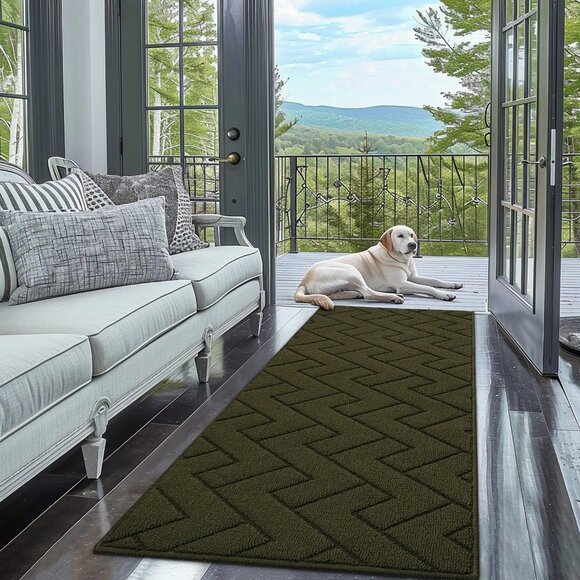 Hallway Runner Area Rug 24"x79" Non-Slip Rubberized Backing Olive Green - Picture 4 of 5